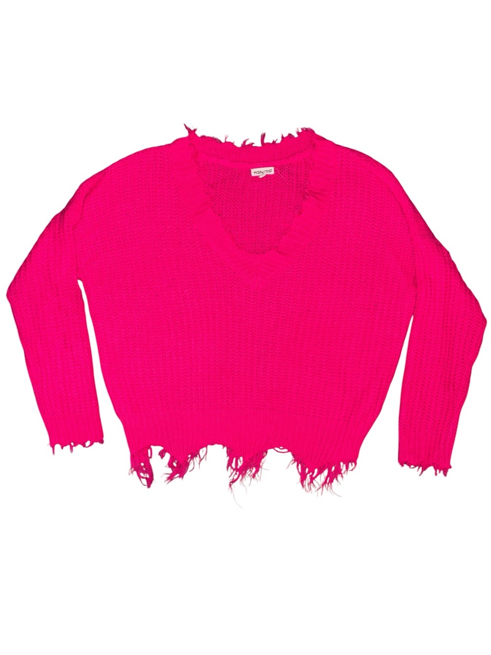 Mainstrip Hot Pink Distressed V-Neck Sweater